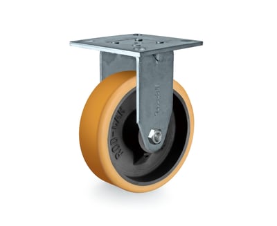 Rodízio fixo industrial leve 8", de poliuretano, laranja, FMR 82 UFK, RODCAR