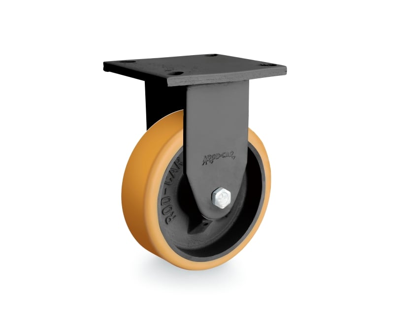 Rodízio fixo 6" x 2" poliuretano laranja, com placa, 700 kgf, linha média, FMRA 62 UFK, RODCAR