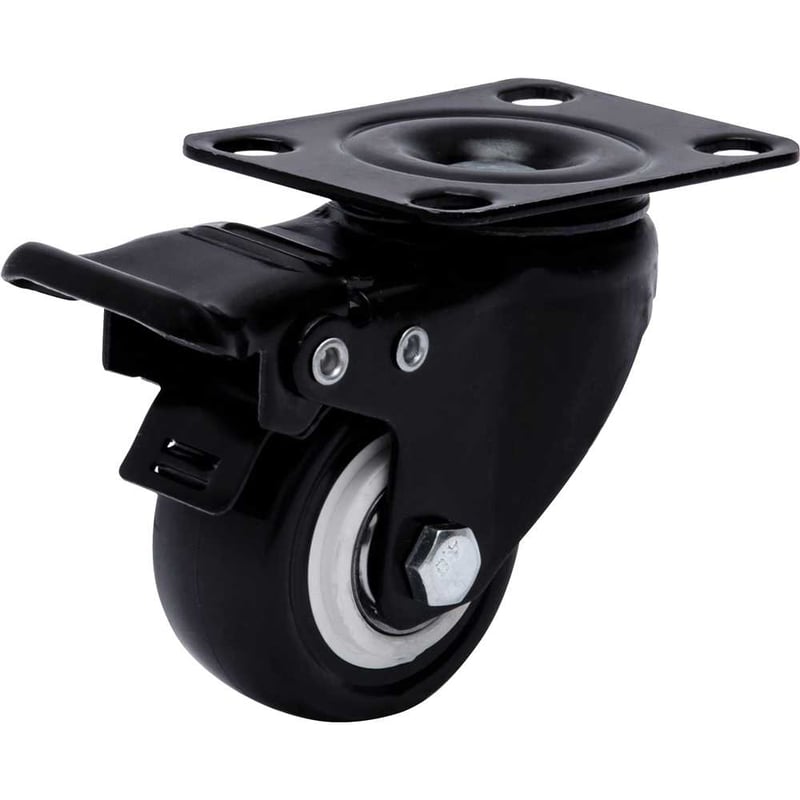 Rodízio giratório leve série black, base placa, 2", com freio, roda preta, 50 kgf, GLPBF.210.BP.E