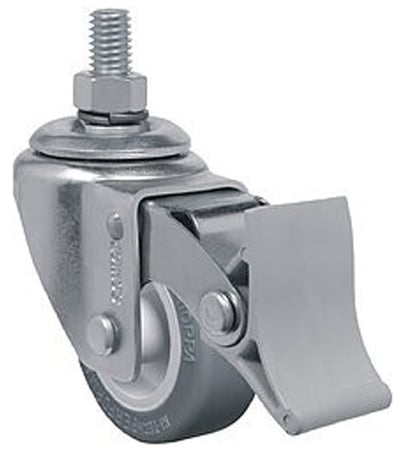 Rodízio giratório leve 2", de resina termoplástica, cinza, com freio, com rosca, GLE 210 BP