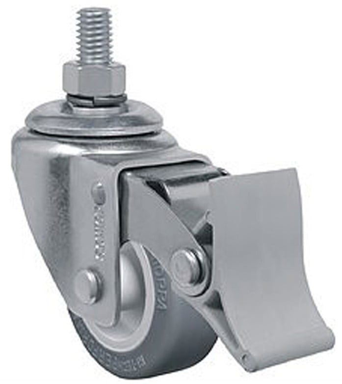 Rodízio giratório leve 2", de resina termoplástica, cinza, com freio, com rosca, GLE 210 BP