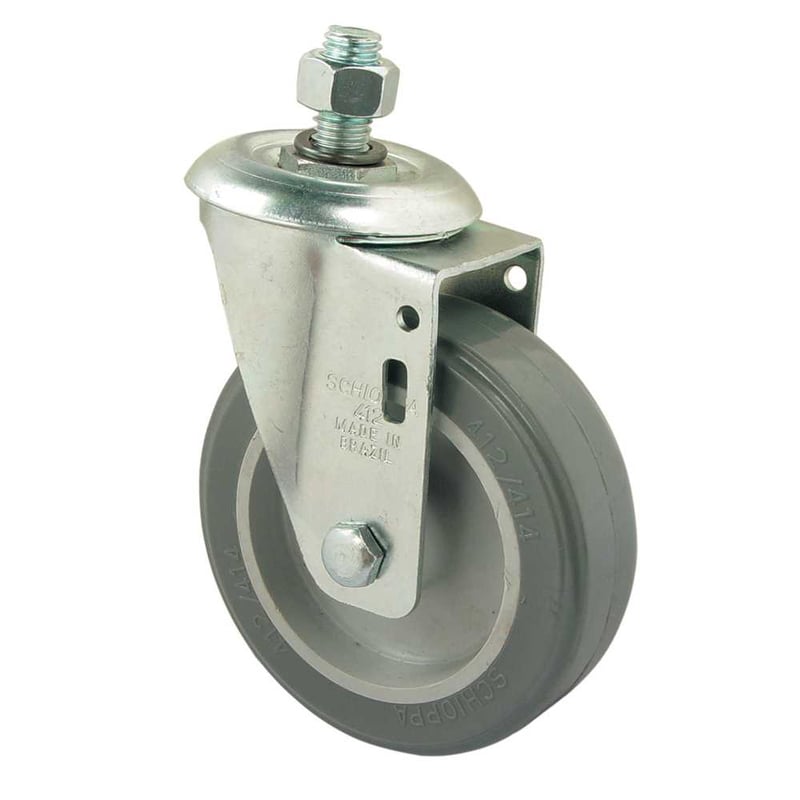 Rodízio giratório leve 4", de resina termoplástica, cinza, com rosca, GLE 412 BP
