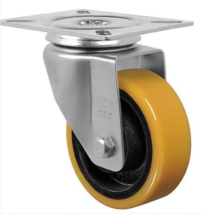 Rodízio giratório 4", de poliuretano e ferro fundido, laranja, GLR 414 UFK, RODCAR