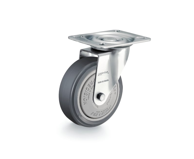 Rodízio giratório 4", de resina termoplástica, cinza, GLR 414 BPNC, RODCAR