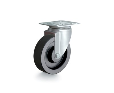 Rodízio giratório médio 4", de borracha, preto, GIR 414 BIN, RODCAR