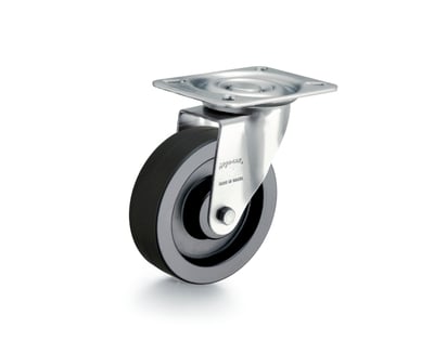 Rodízio giratório leve 4", de borracha termoplástica, preto, GLR 414 BIN, RODCAR