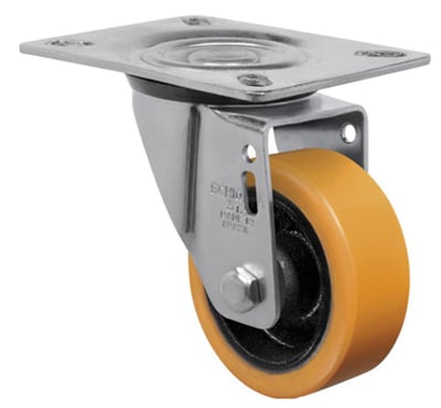 Rodízio giratório 3", de poliuretano e ferro fundido, laranja, GL 312 PN
