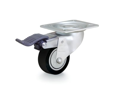 Rodízio giratório leve 3", de polipropileno, preto, com freio, GLRON 312 PPC, RODCAR