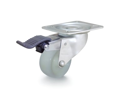 Rodízio giratório 3", de nylon, branco, com freio, GLRON 312 N, RODCAR