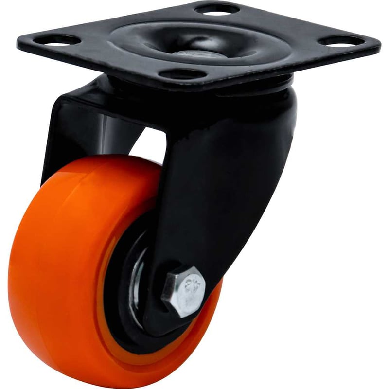 Rodízio giratório leve série black, base placa, 2", roda laranja, 50 kgf, GLPB.210.BPA.E