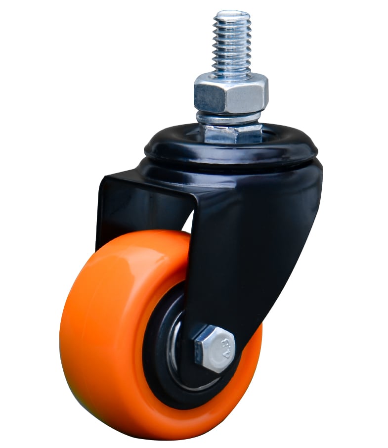 Rodízio giratório leve série black, base espiga, 2", roda laranja, 50 kgf