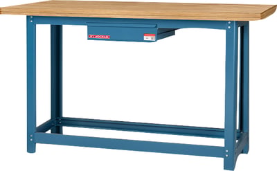 Bancada industrial multiuso, 150 cm x 60 cm x 85,2 cm, 1 gaveta, aço carbono com tampo de pinus, NB-2