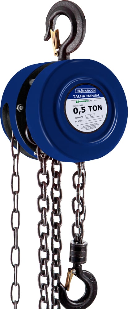 Talha manual, 0,5 tonelada (0,5 tf), elevação 3 m de corrente