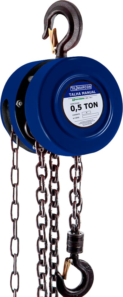 Talha manual, 0,5 tonelada (0,5 tf), elevação 5 m de corrente