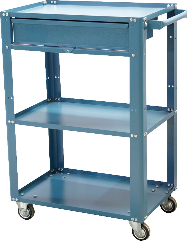 Carro para ferramentas, 60 cm x 40 cm x 89,8 cm, aberto, com 1 gaveta e 1 prateleira de regulagem, 75 kgf, azul