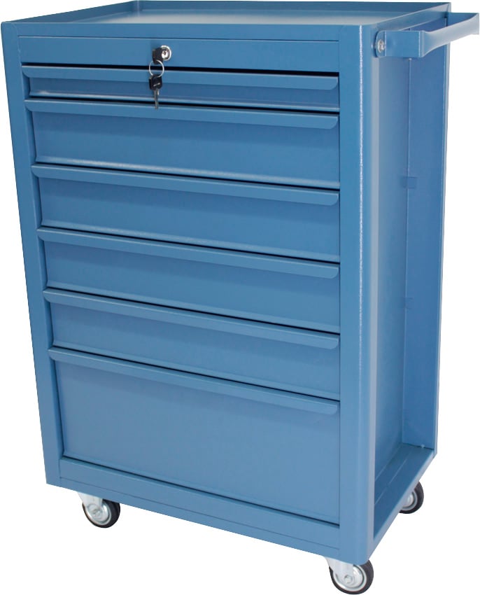 Carro para ferramentas, 60 cm x 40 cm x 90,5 cm, fechado, com 6 gavetas, 90 kgf, azul