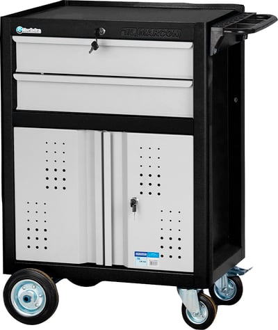 Carro para ferramentas, 60 cm x 40 cm x 86,4 cm, fechado, com 2 gavetas, 2 portas, 330 kgf, Preto com cinza