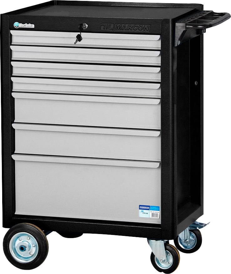 Carro para ferramentas, 60 cm x 40 cm x 86,4 cm, fechado, com 7 gavetas, 330 kgf, preto com cinza, Black Series