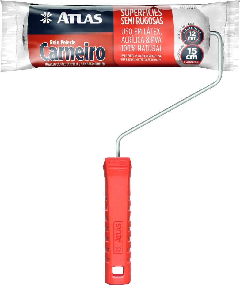 Rolo de lã de carneiro para pintura, 15 cm, com cabo