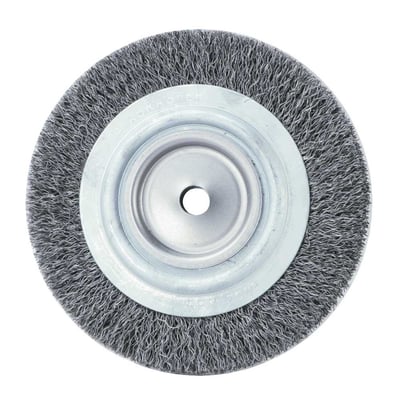 Escova circular de aço, ondulada, 150 mm x 19 mm Furo 13 mm prensada, fio 0,40 mm