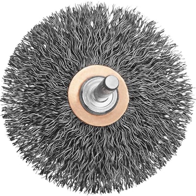 Escova circular de aço carbono, 3", com fio ondulado, haste de 1/4", DW49008