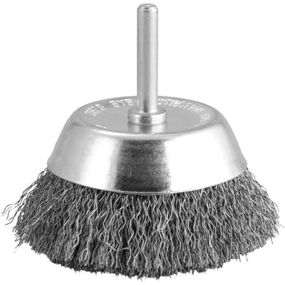 Escova de aço inox tipo copo, 3", com haste 1/4"