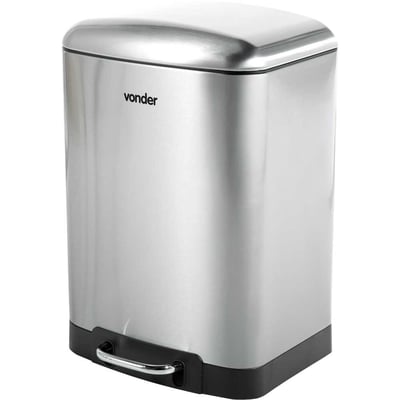 Lixeira retangular, 12 litros, inox, cinza