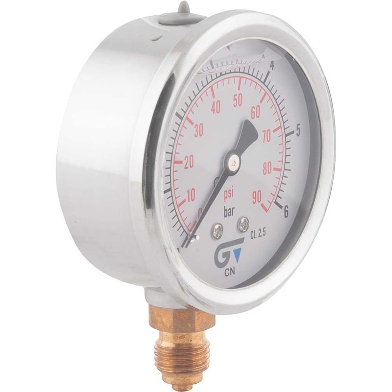 Manômetro vertical 1/4" BSP, 63 mm, com glicerina, caixa em aço inox, 90 lbf/pol² (PSI), 3822 006