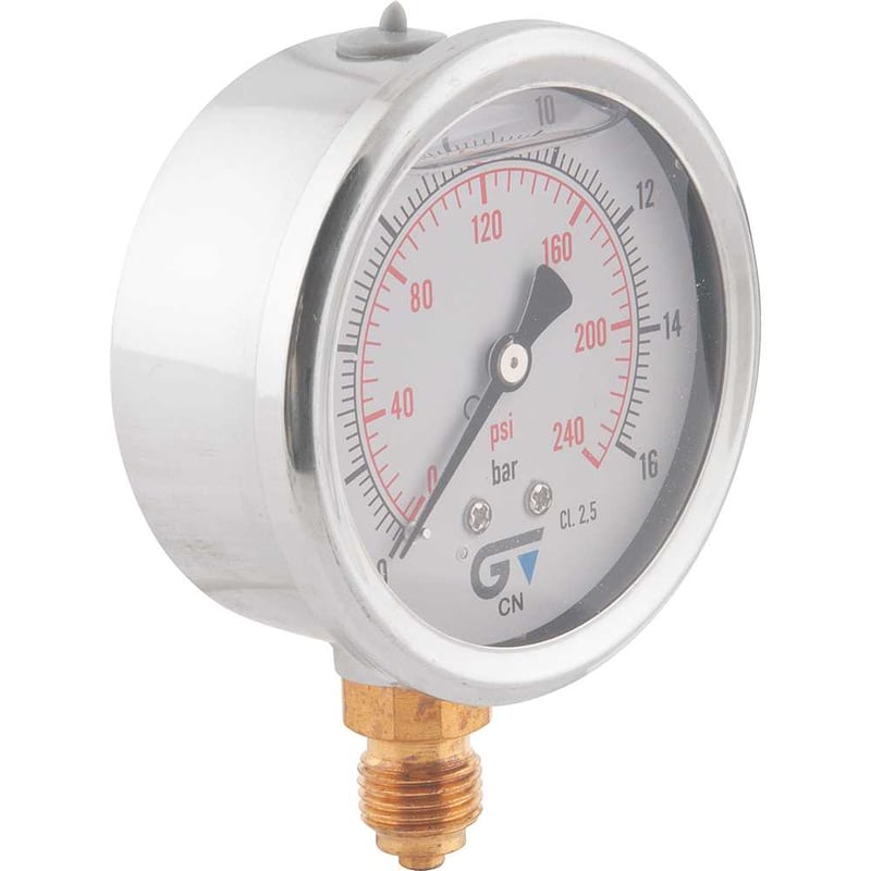 Manômetro vertical 1/4" BSP, 63 mm, com glicerina, caixa em aço inox, 240 lbf/pol² (psi), 3822 016