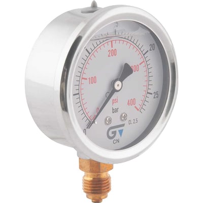 Manômetro vertical 1/4" BSP, 63 mm, com glicerina, caixa em aço inox, 400 lbf/pol² (psi), 3822 025