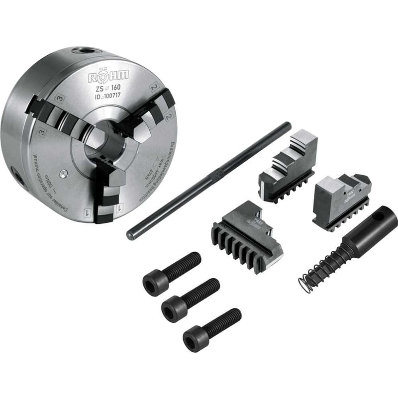 Placa mecânica para torno 5", autocentrante, aço, 3 castanhas, fixação traseira ZS 125/3, 101672, RÖHM