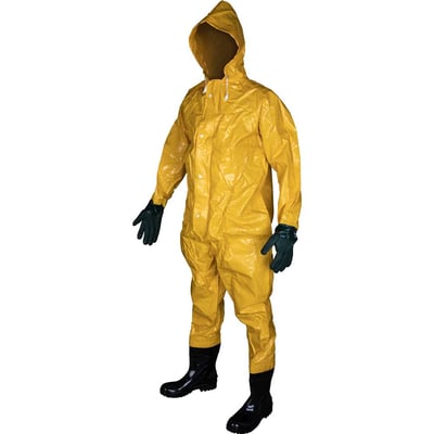 Macacão amarelo para saneamento, tamanho P, com bota n° 40 e luva, em trevira KP 500