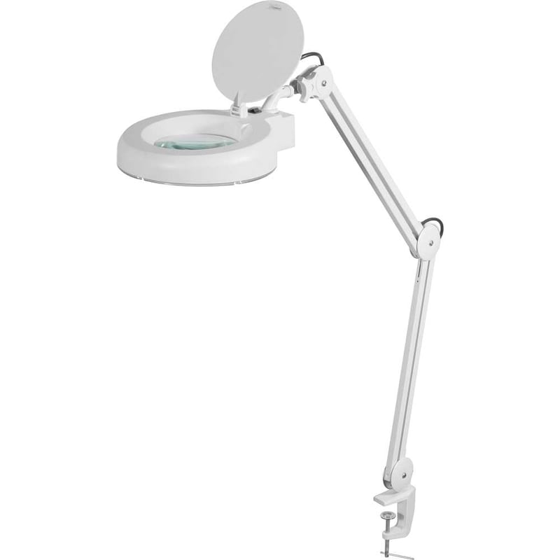 Lupa articulada com LED, bivolt, com fixador para bancada