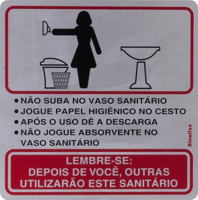 Placa de sinalização em alumínio (Procedimento sanitário feminino), 15 cm x 15 cm