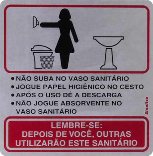 Placa de sinalização em alumínio (Procedimento sanitário feminino), 15 cm x 15 cm