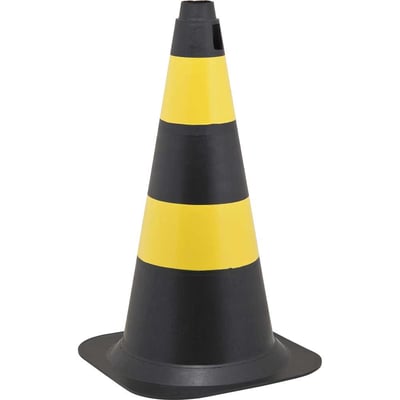 Cone de sinalização com 50 cm, preto e amarelo, em polietileno