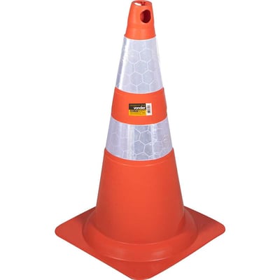 Cone de sinalização com 75 cm flexível, branco e laranja, em PVC
