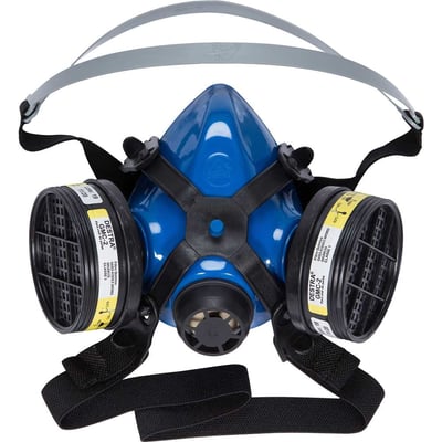 Respirador semifacial com 2 cartuchos para vapores orgânicos e gases ácidos, azul