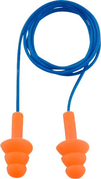 Protetor auditivo tipo plug, de silicone, com cordão em PVC