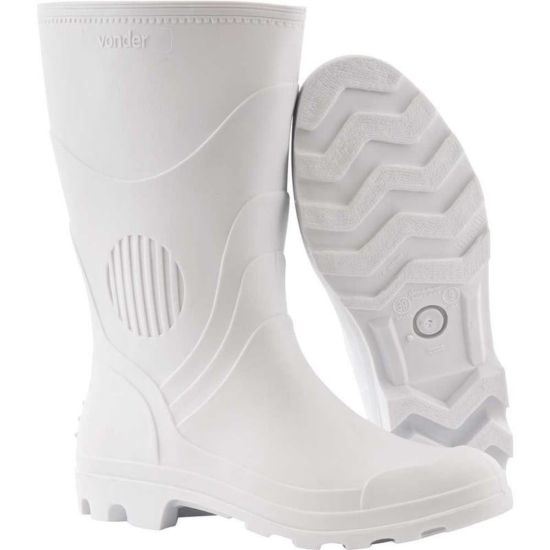 Bota de PVC branca, cano médio, com forro, 45