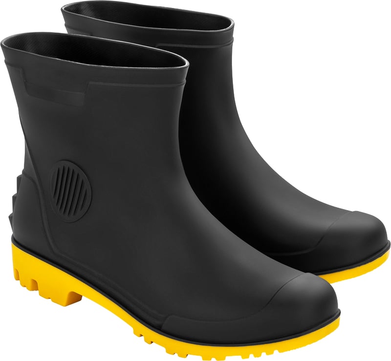 Bota de PVC preta e amarela, cano 3/4, com forro, 35/36
