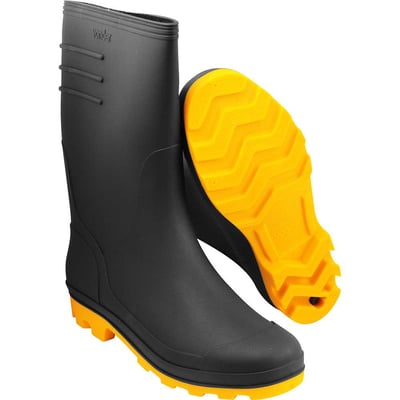 Bota de PVC preta com solado amarelo, 43, cano médio, com forro