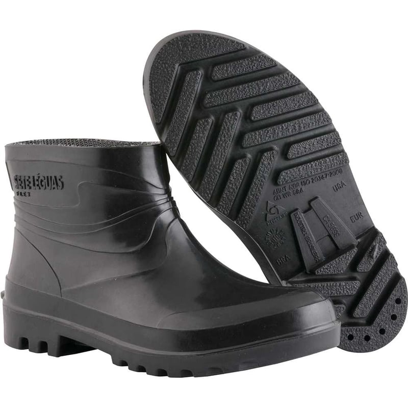 Bota de PVC preta, cano curto, 10 cm, com forro, SL FLEX, 34