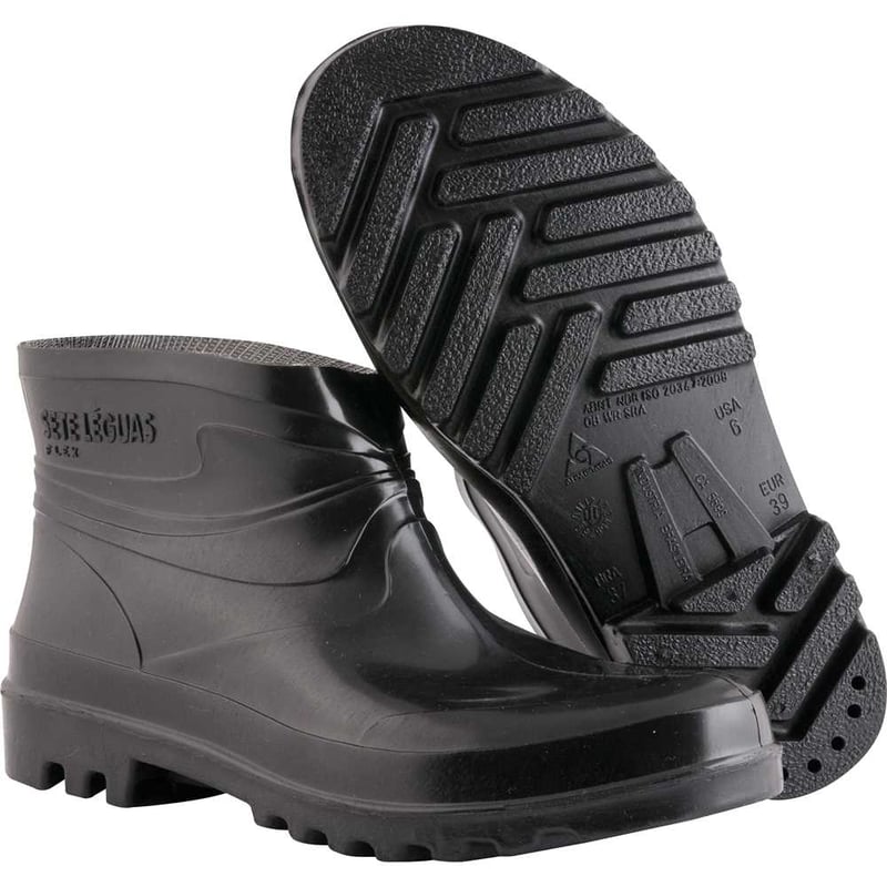 Bota de PVC preta, cano curto, com forro, SL FLEX, 37