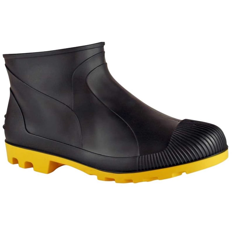 Bota de PVC cano extracurto, tamanho 42, sem forro, preta e amarela
