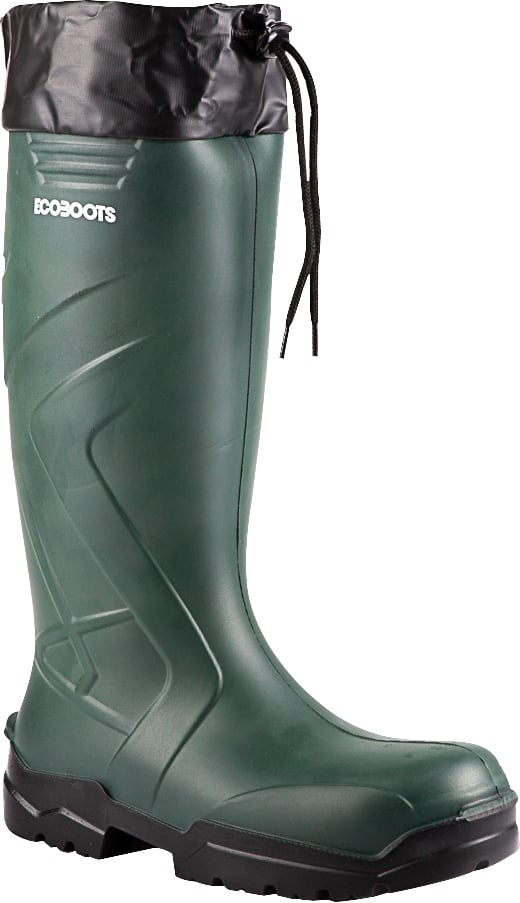 Bota em poliuretano, nº 35, cano longo verde com polaina e solado pretos, Ecoboots Polytech, 91BPUL600PL