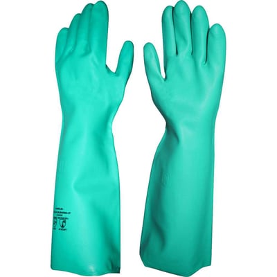 Luva nitrílica, verde, longa (45 cm), sem forro, palma antiderrapante, tamanho 9 (G), LV-NVL-9