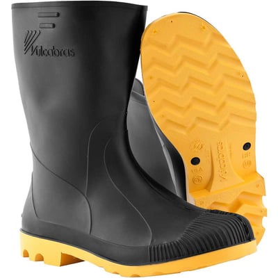 Bota de PVC preta e amarela, tamanho 40, cano curto, sem forro, CPCC30