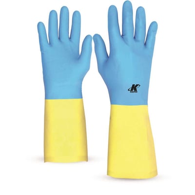 Luva de látex/neoprene, com forro, Tamanho P, amarela e azul