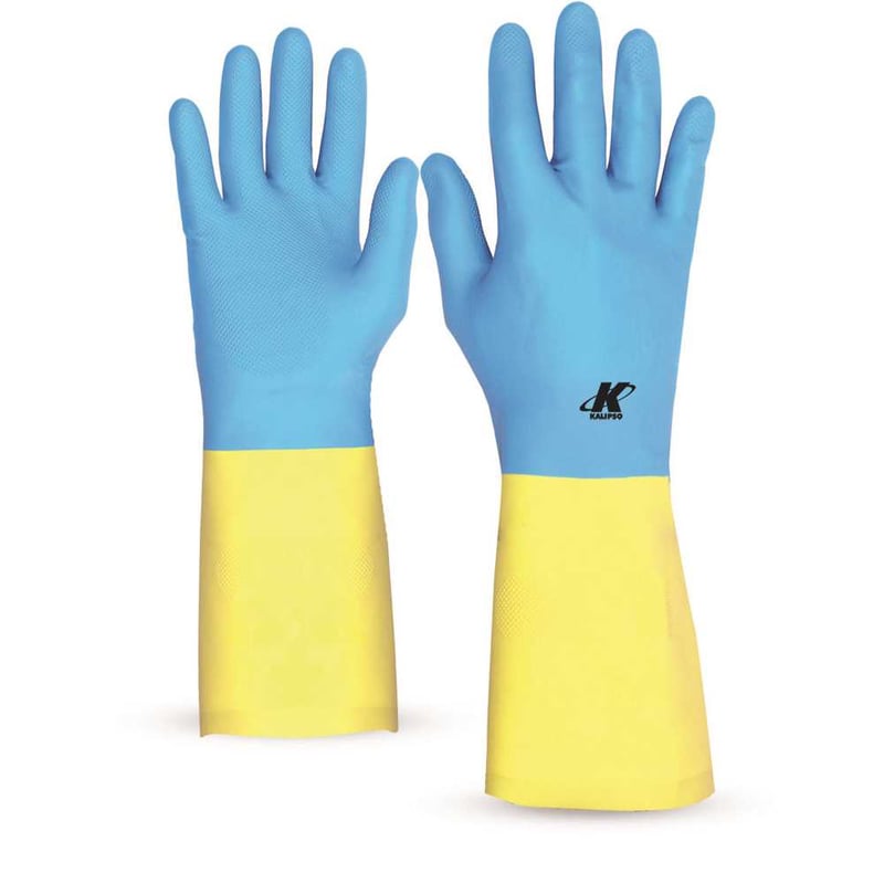 Luva de látex/neoprene, com forro, Tamanho P, amarela e azul